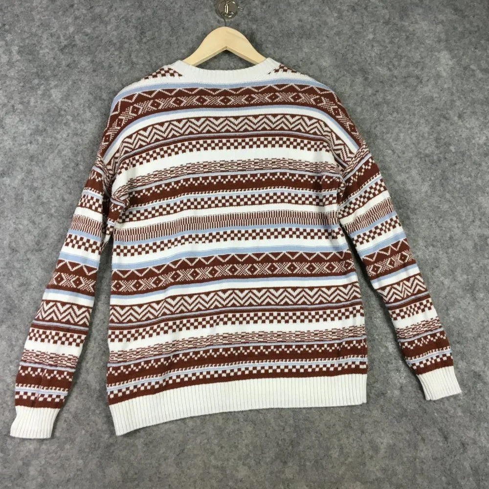 Hollister Sweater XS Womens Fair Isle Oversize Textured Knit Brown Soft Crewneck